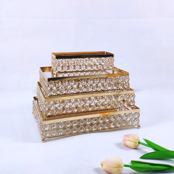 Support à gâteau en métal cristal miroir doré