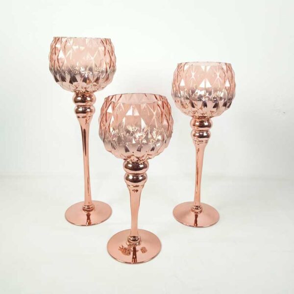 Lot de 3 photophores sur pied en verre