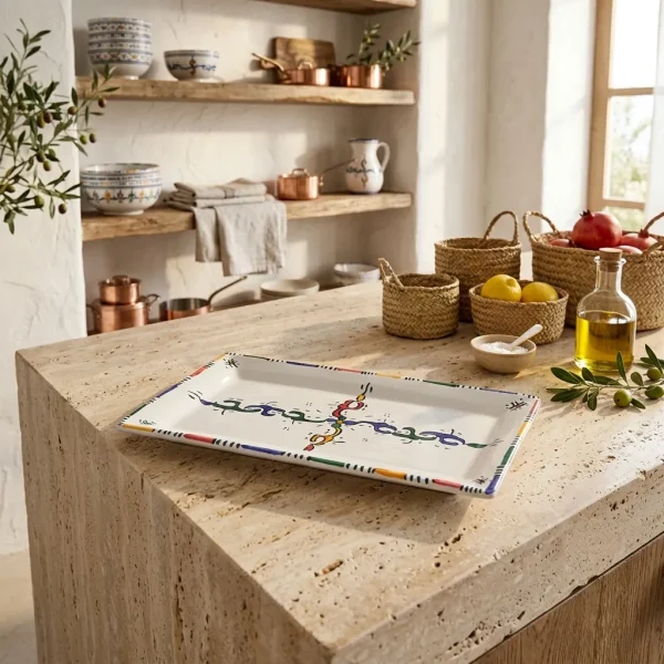 Plateau rectangulaire en poterie artisanale - Tanjaw