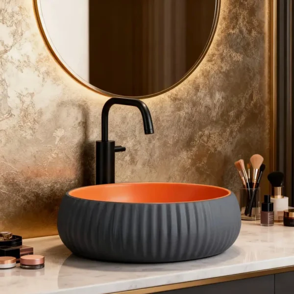 Lavabo de salle de bain en céramique grise