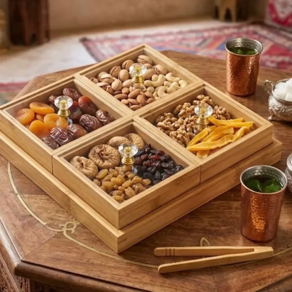 Organiseur / Plateau de Service pour Amuses-Bouches et Fruits Secs en Bois