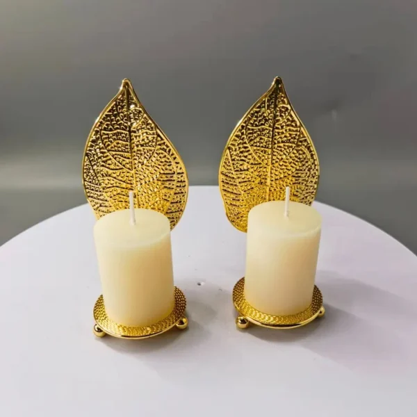2pcs Bougeoirs élégants à feuilles d'or